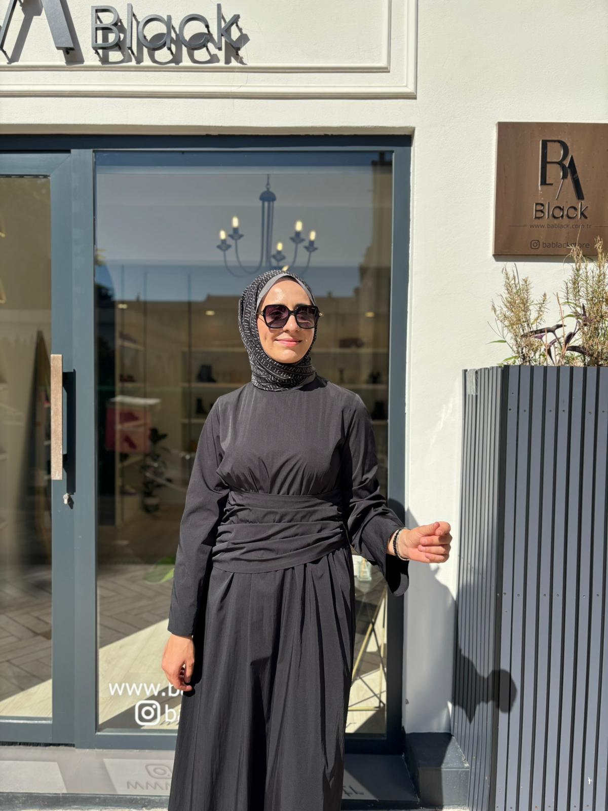 TD4523 Rose Büzgülü Kadın Elbise Siyah