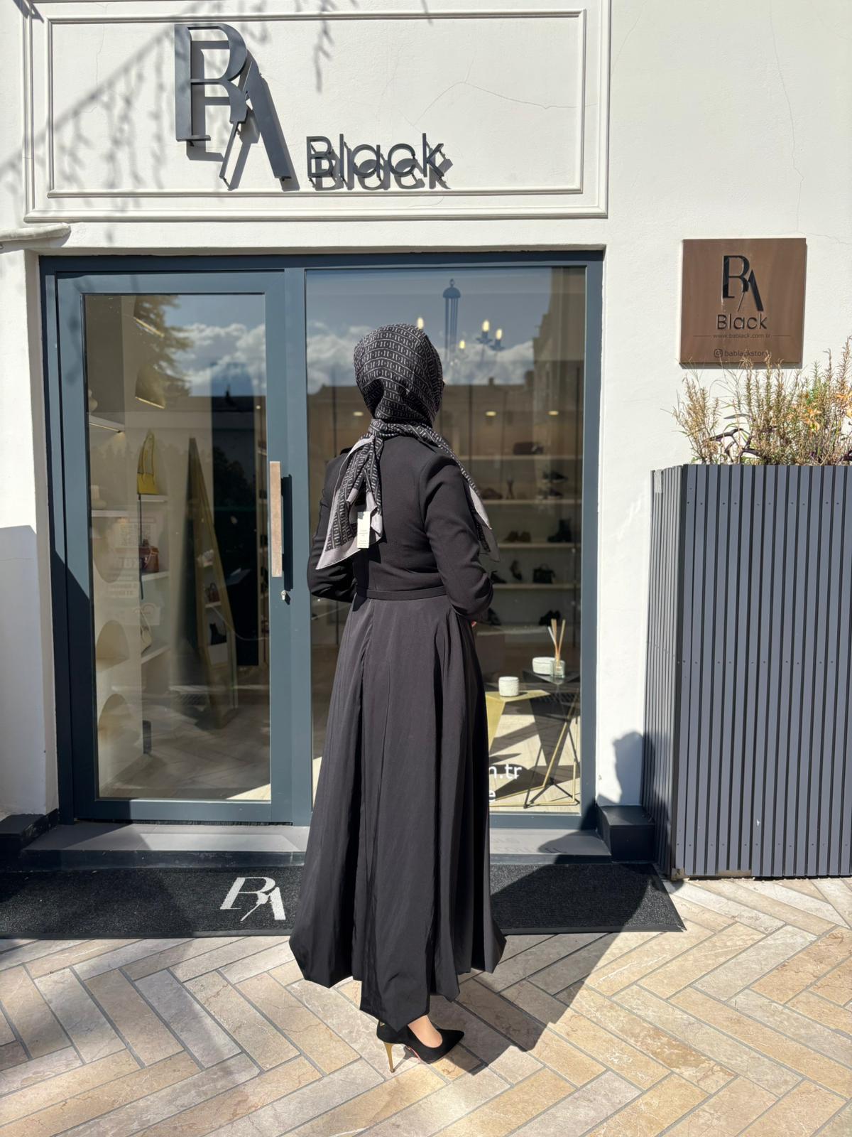 TD4524 Bella Balon Etekli Kadın Elbise Siyah