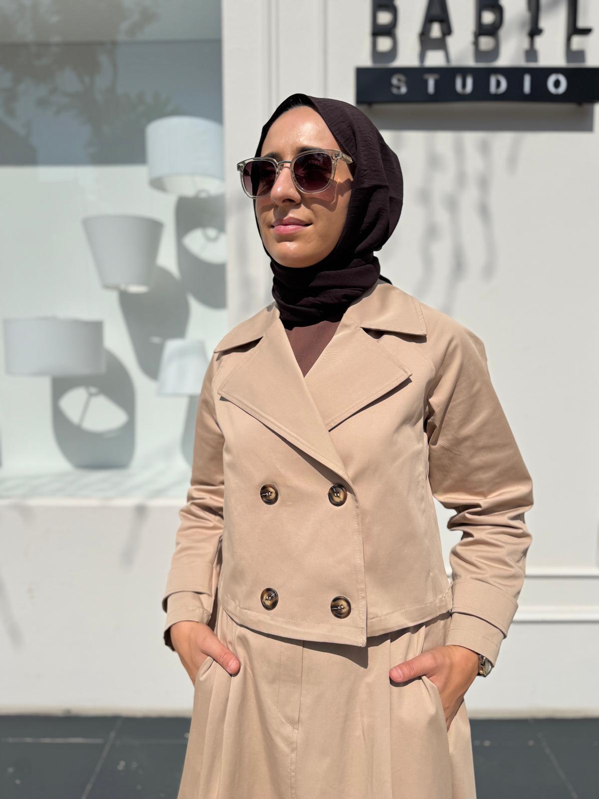 TD4528 Perry Kısa Kadın Trençkot Camel