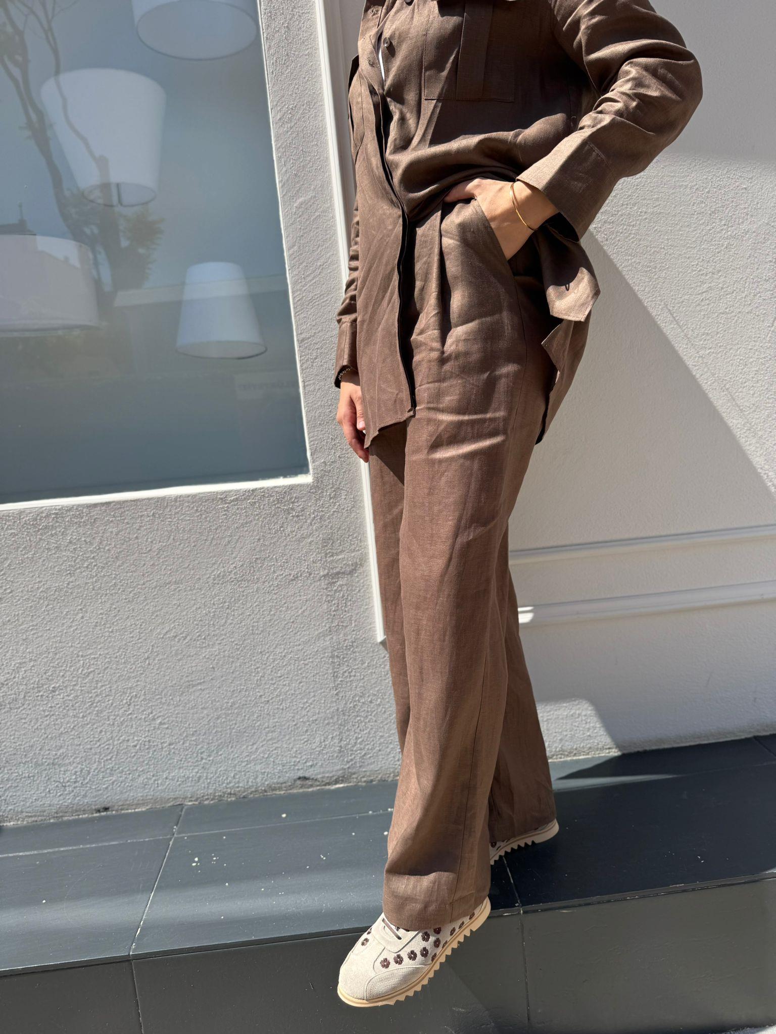 TD4555 Keten Bol Paça Düğmeli Pantolon ETUP
