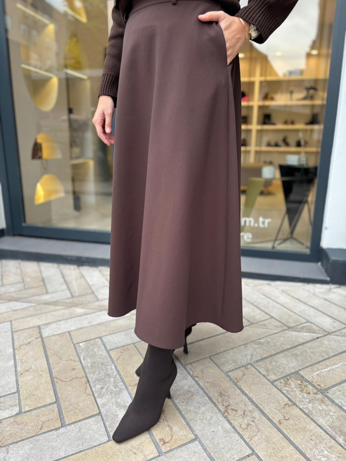 TD4607 Dore Kloş Kadın Etek Kahve
