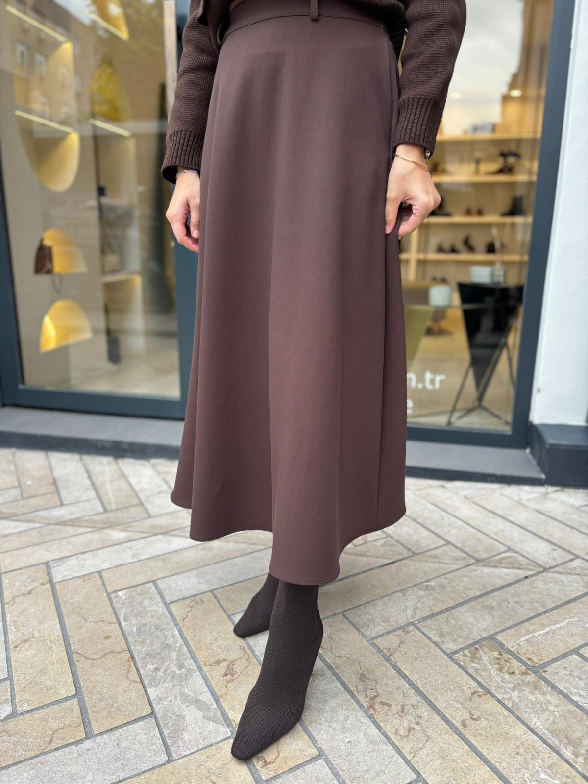 TD4607 Dore Kloş Kadın Etek Kahve