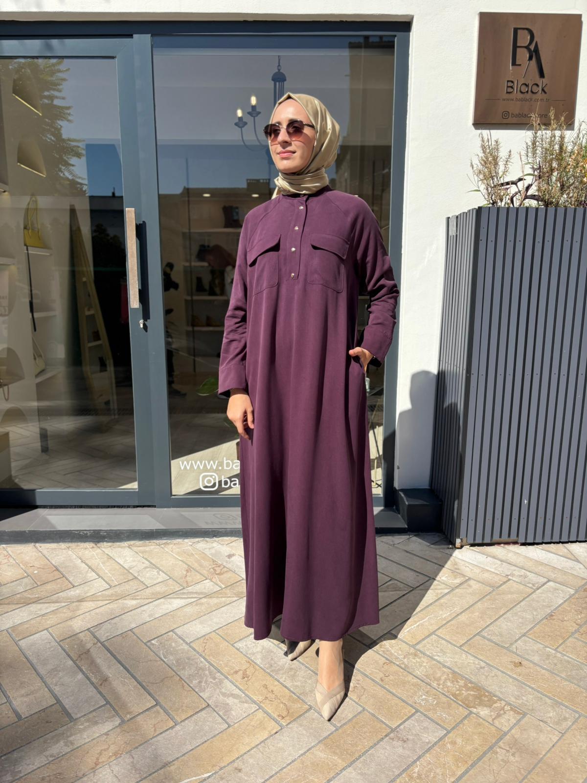 TD4623 Cepli Kadın Elbise Mor