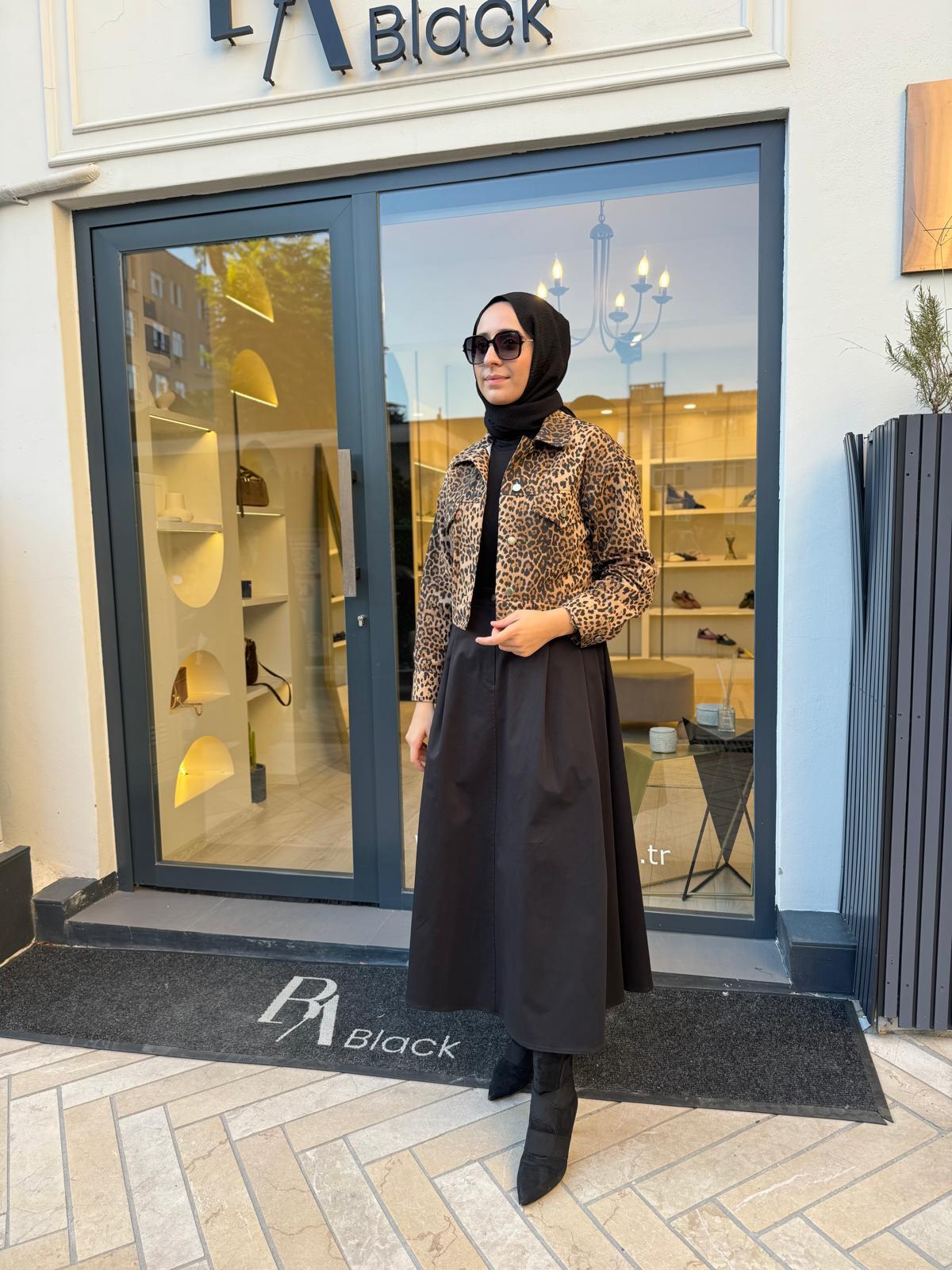 TD4633 Flam Leopar Kadın Ceket Leopar