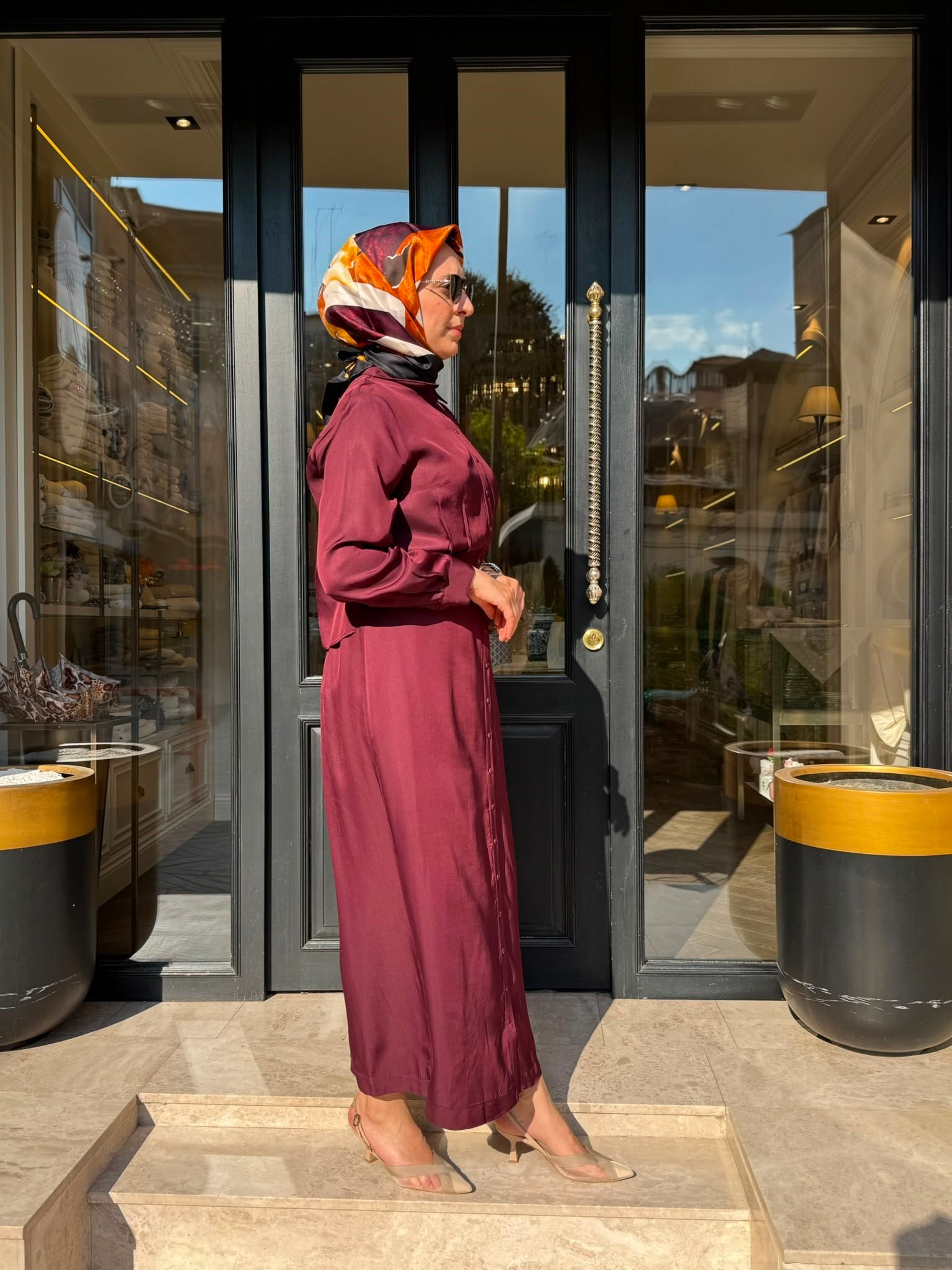 TD4642 Max Asetat Alerli Kadın Elbise Bordo