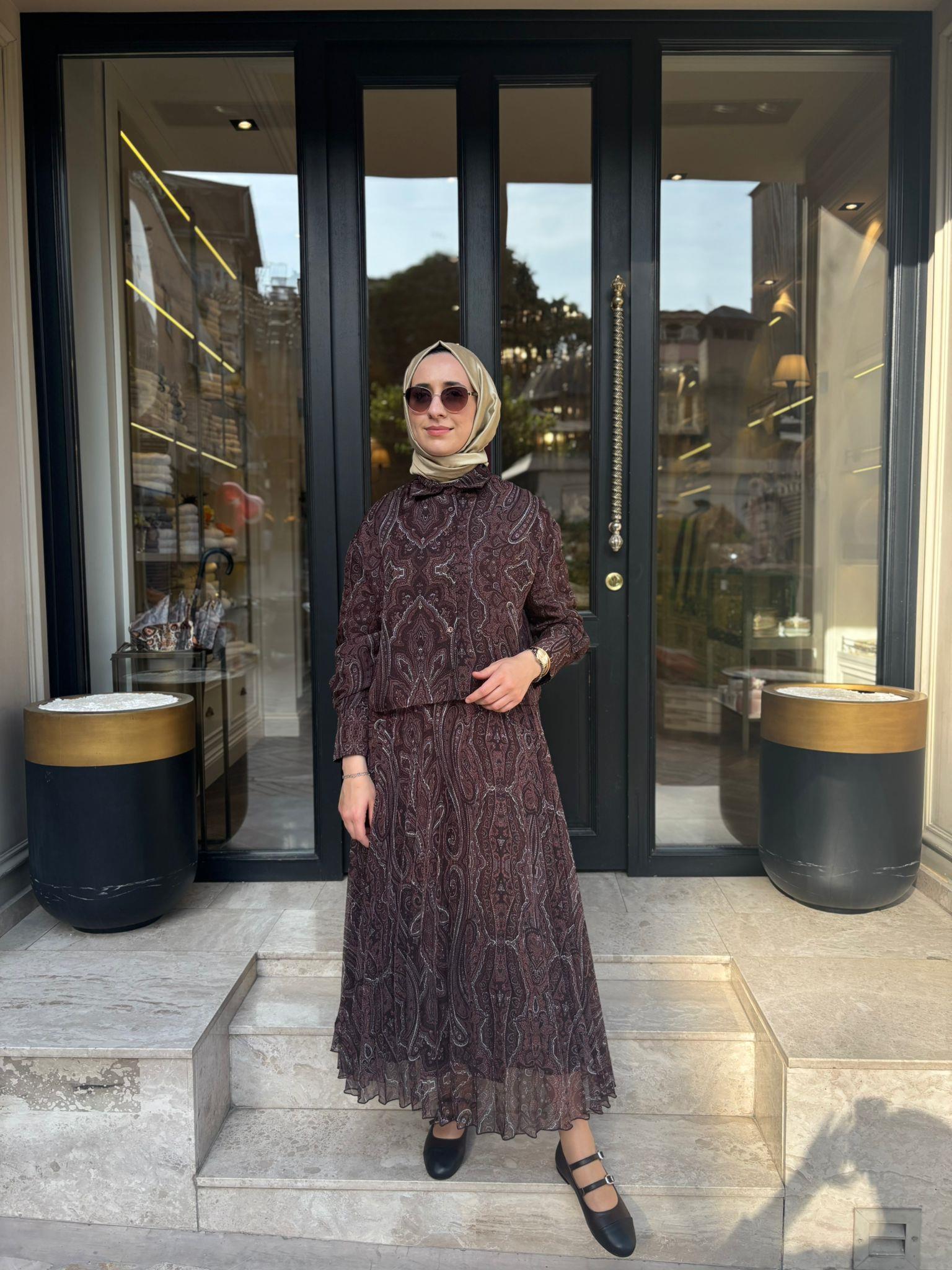 TD4793 Ethnic Desen Kadın Soft Kadın Kahve