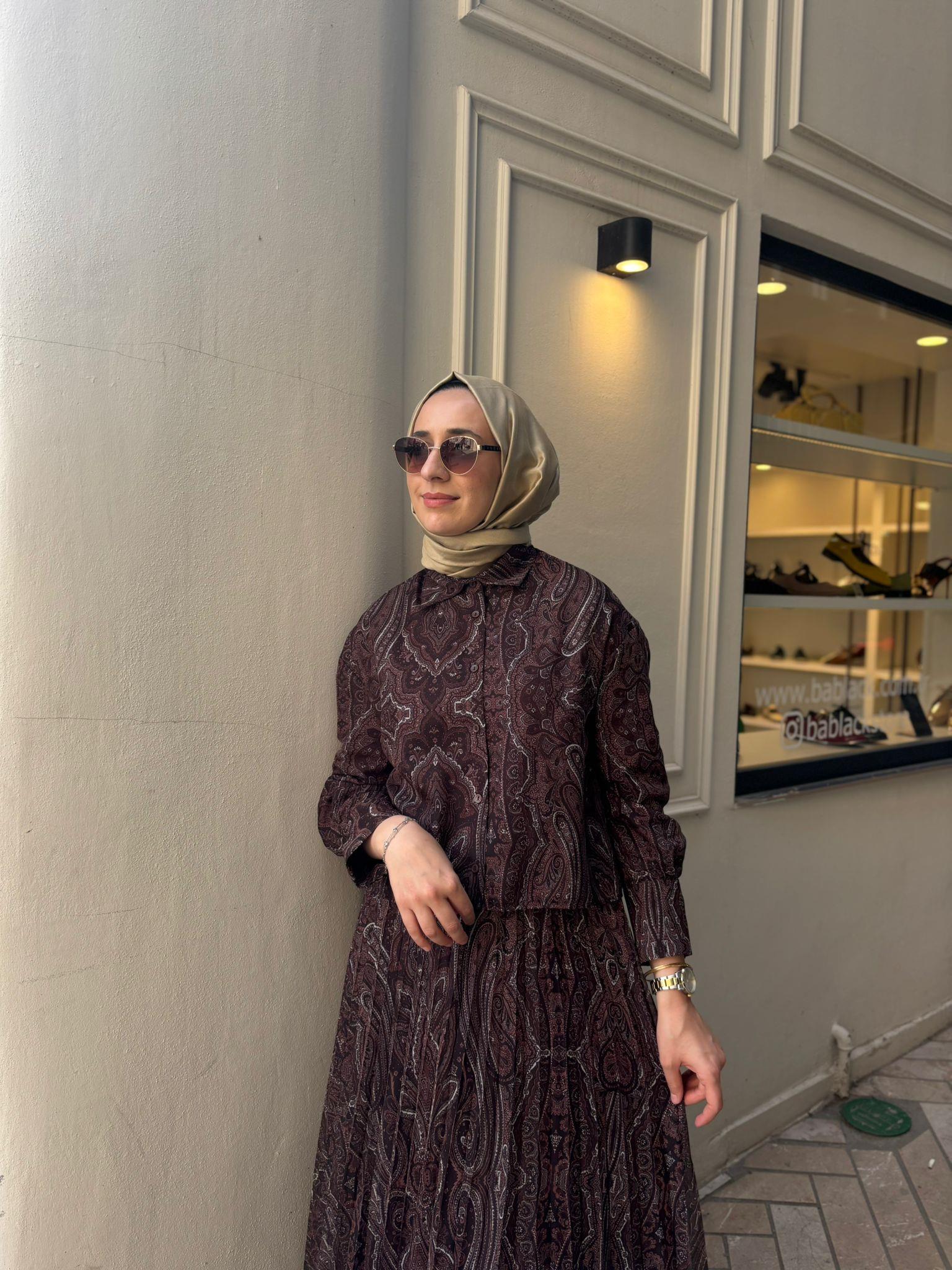 TD4793 Ethnic Desen Kadın Soft Kadın Kahve