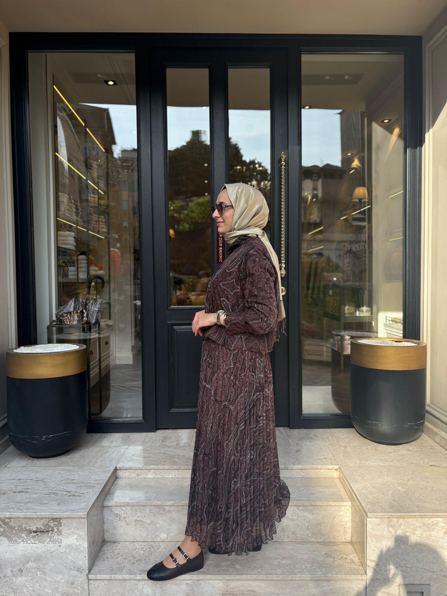 TD4793 Ethnic Desen Kadın Soft Kadın Kahve