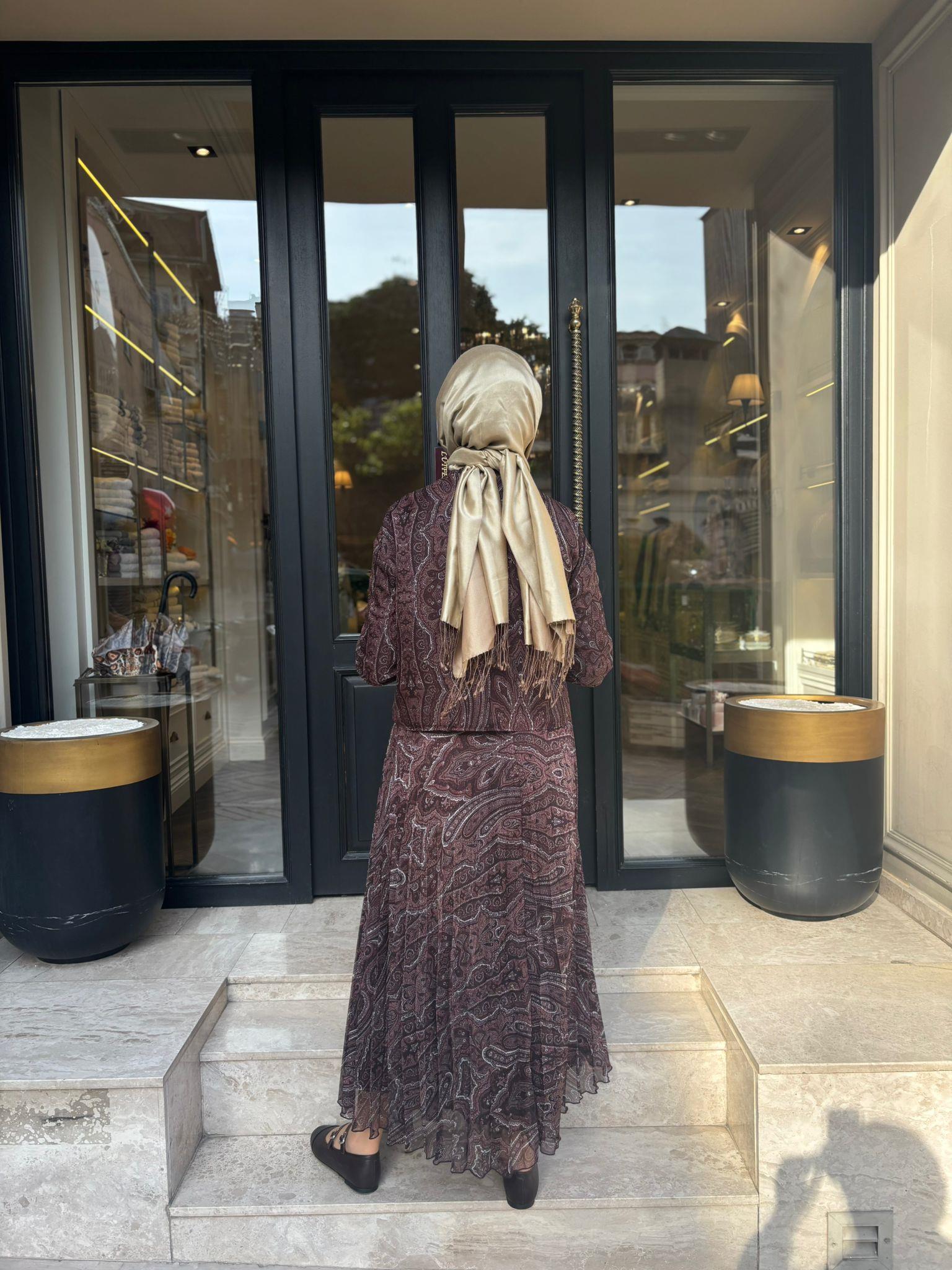 TD4793 Ethnic Desen Kadın Soft Kadın Kahve