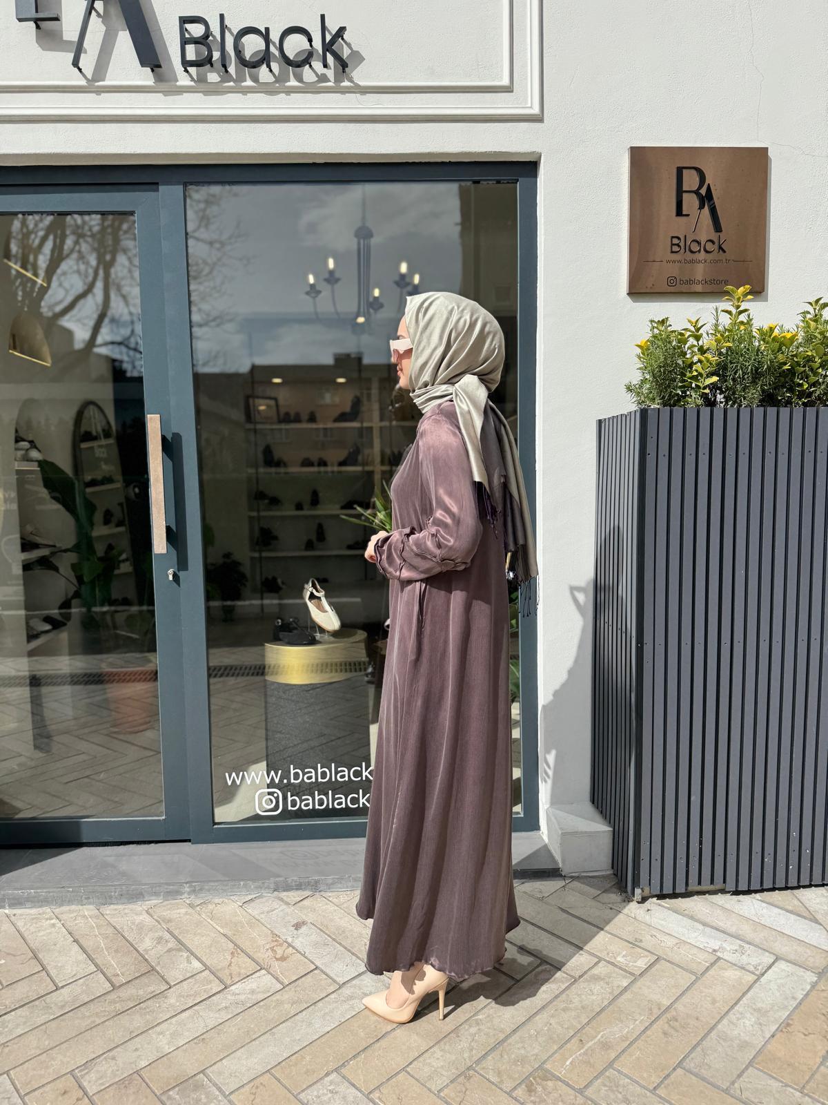 Ters Dikişli Parlak Kadın Elbise Vizon