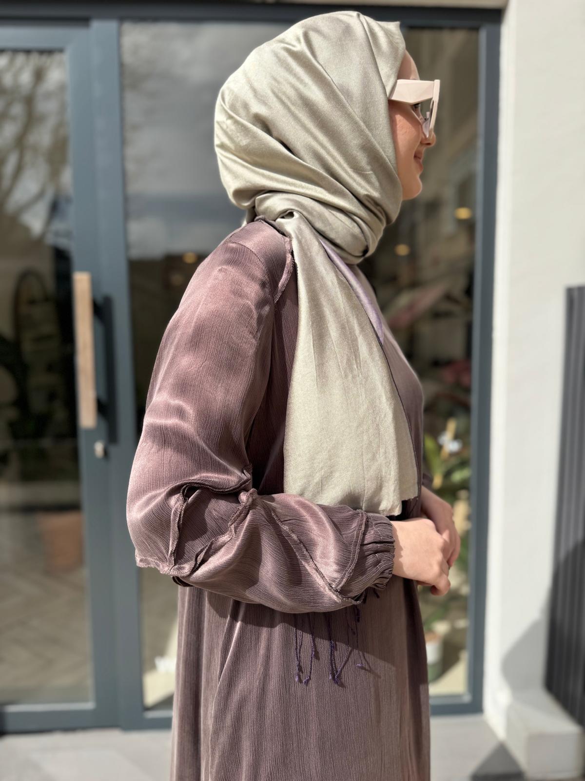 Ters Dikişli Parlak Kadın Elbise Vizon