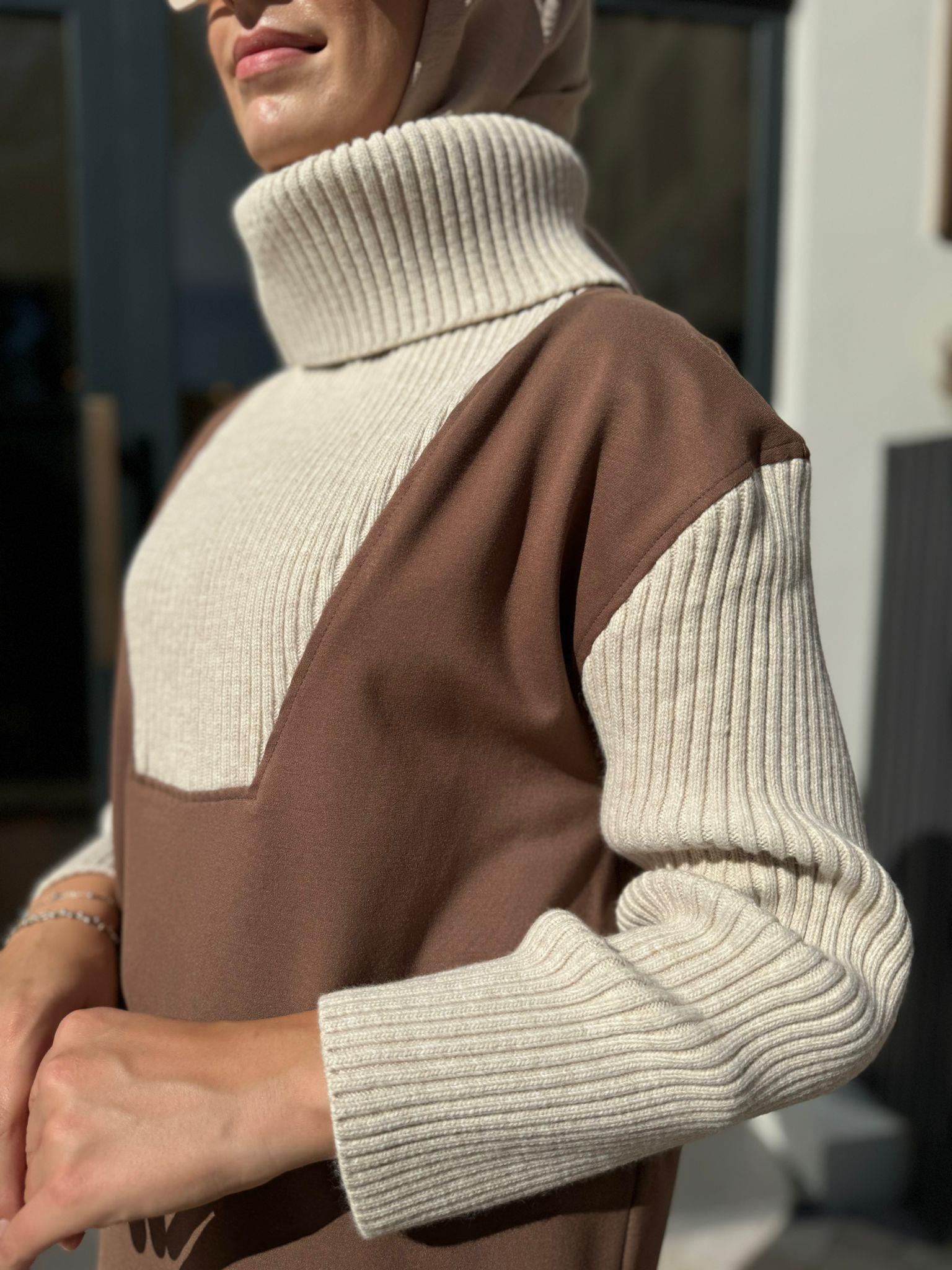 Triko Detaylı Lucca Kadın Sweat Camel