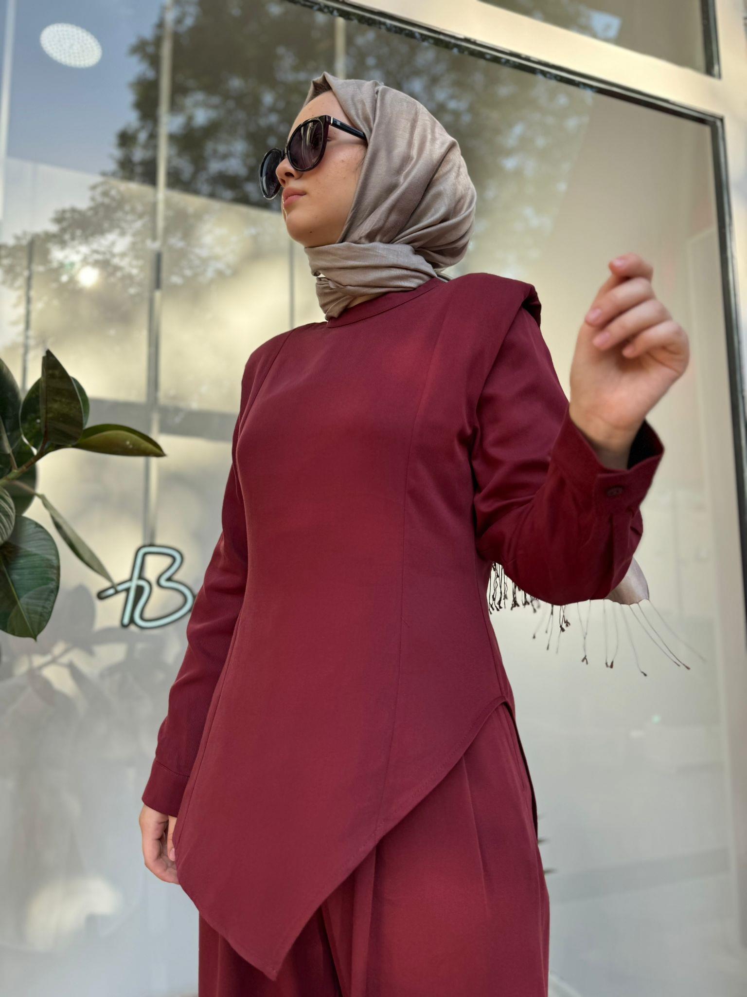 Vatka Omuz Detaylı Kadın Bluz Bordo