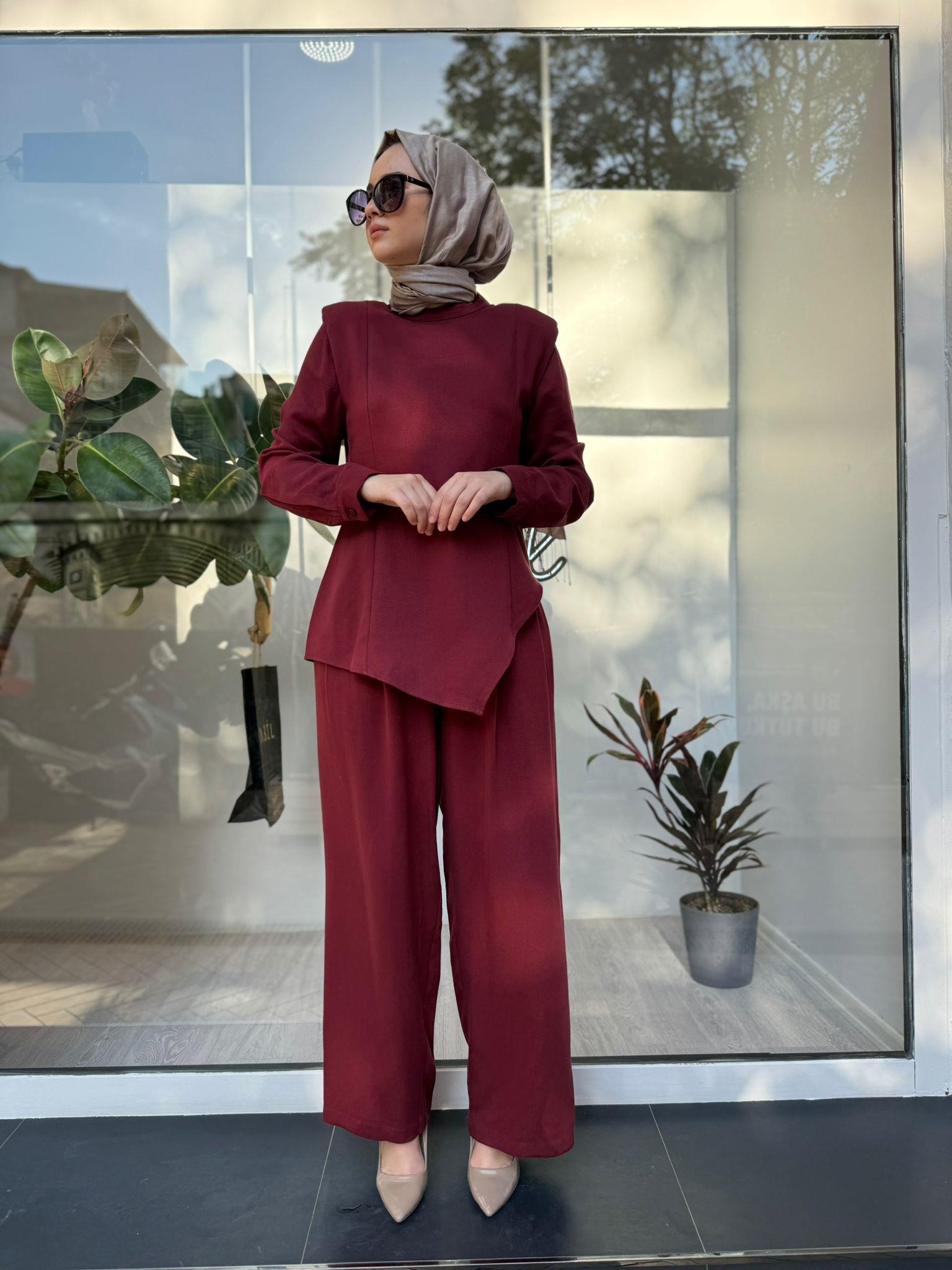 Vatka Omuz Detaylı Kadın Bluz Bordo