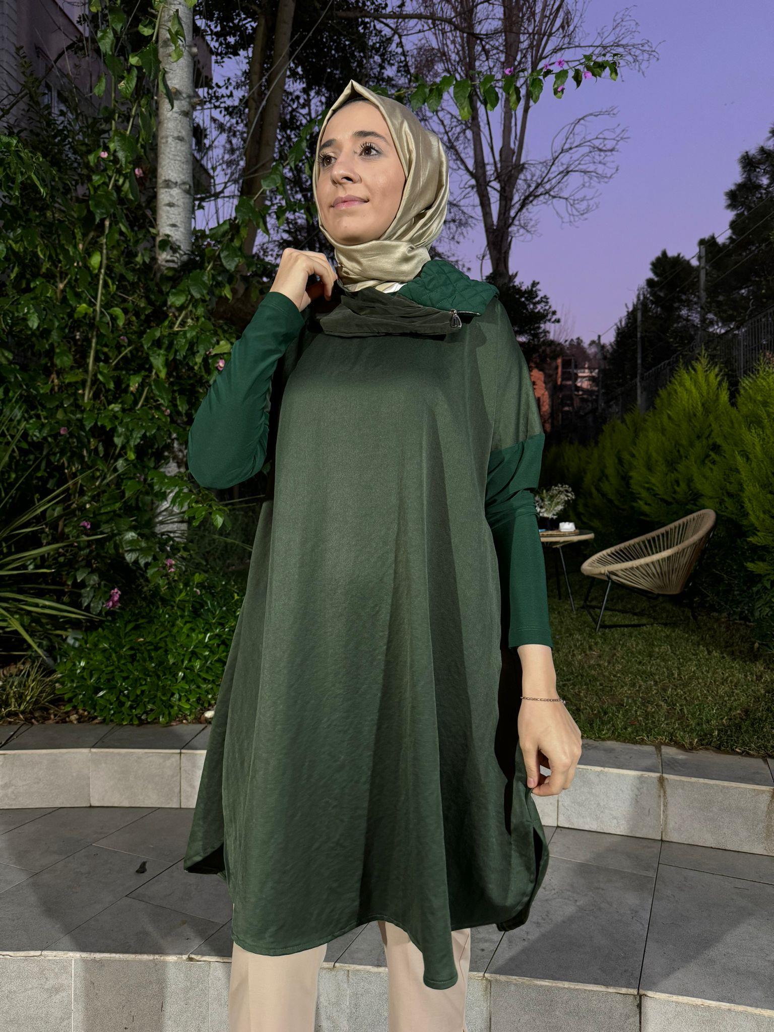 Yaka Detaylı Kadın Tunik Yeşil