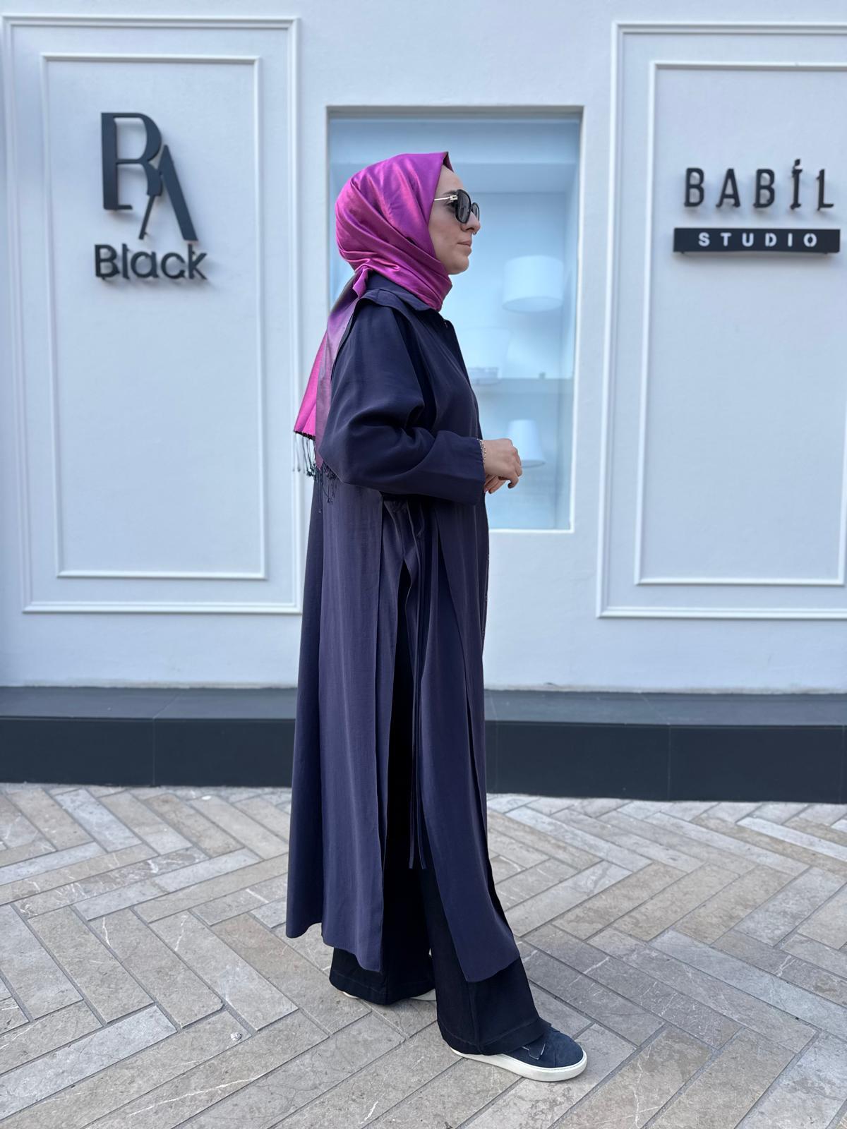 Yanları İpli Kadın Azure Gömlek Elbise Lacivert