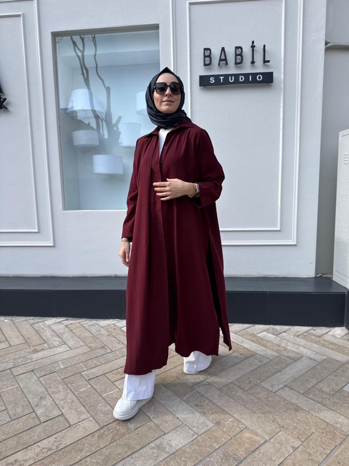 Yanları İpli Kadın Azure Gömlek Elbise Bordo