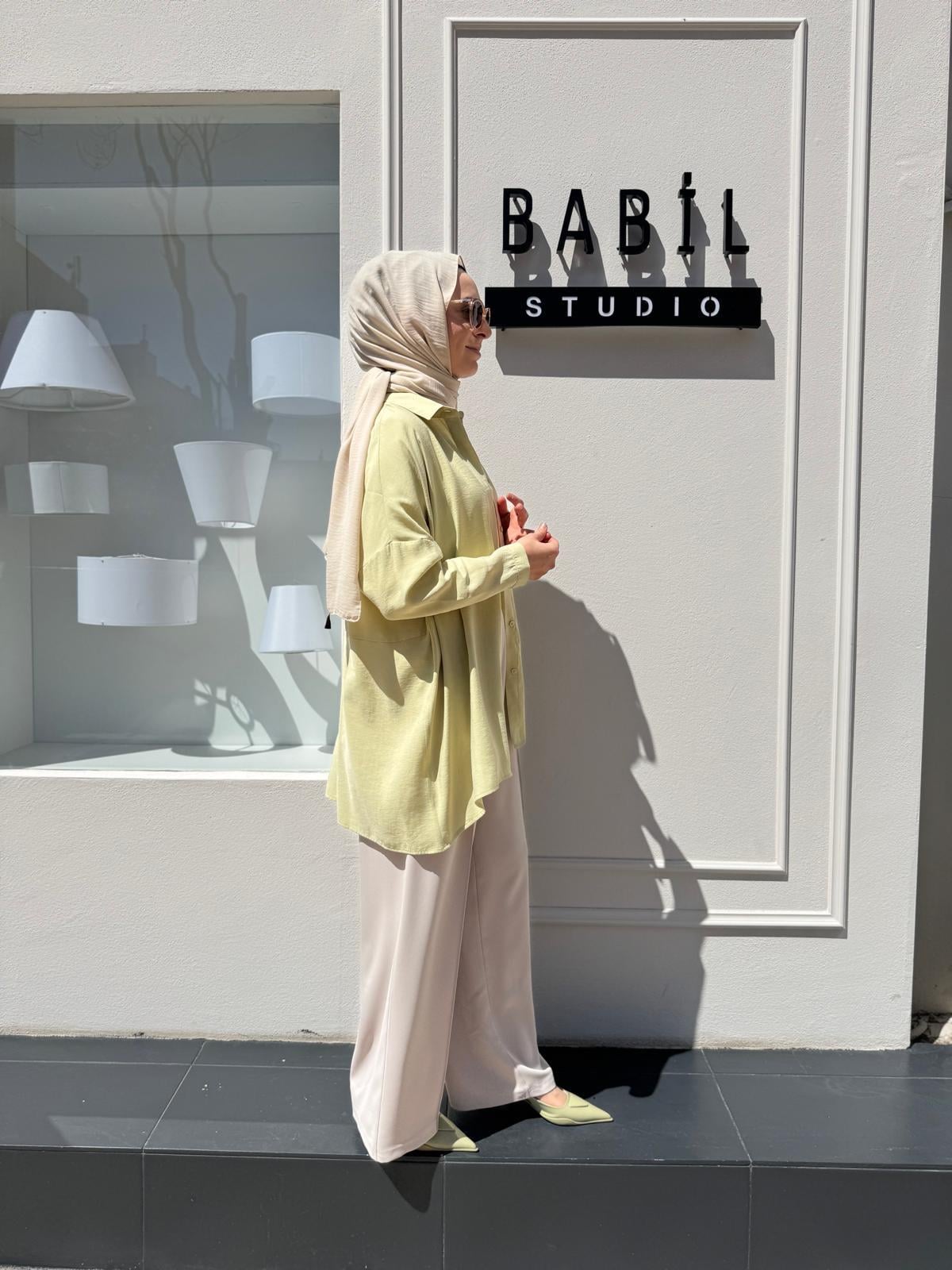 Yarasa Kol Kadın Basic Gömlek Fıstık Yeşili