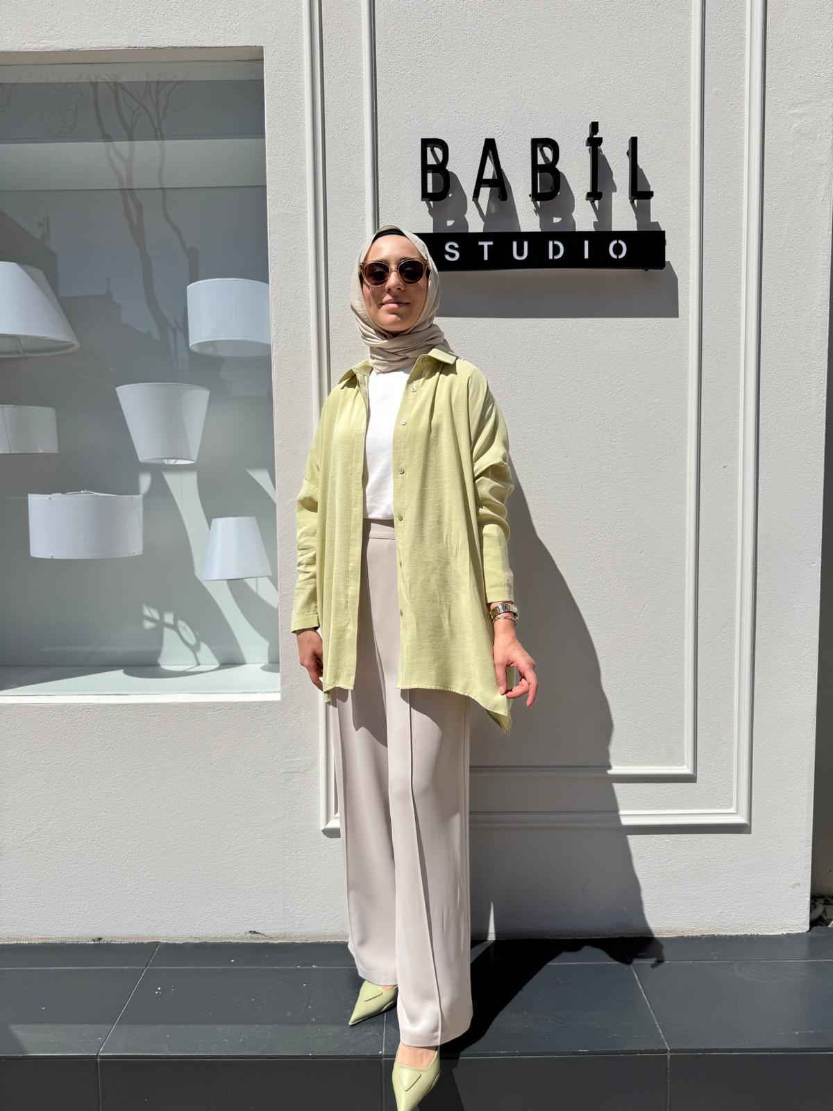 Yarasa Kol Kadın Basic Gömlek Fıstık Yeşili