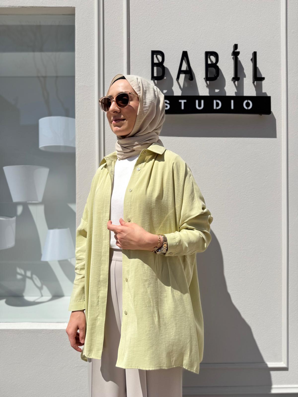 Yarasa Kol Kadın Basic Gömlek Fıstık Yeşili
