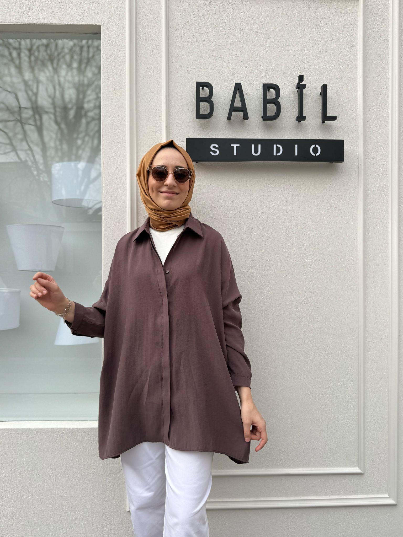 Yarasa Kol Kadın Basic Gömlek Kahve