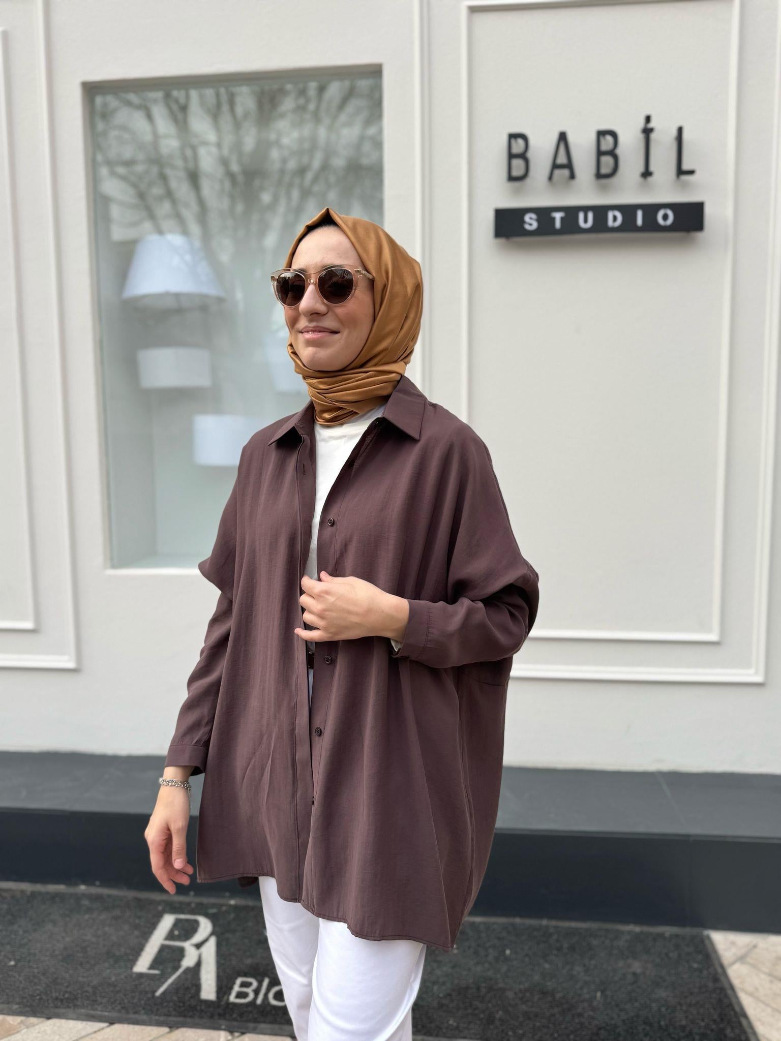 Yarasa Kol Kadın Basic Gömlek Kahve