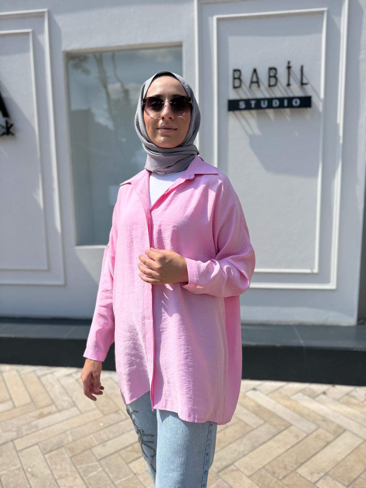 Yarasa Kol Kadın Basic Gömlek Pembe