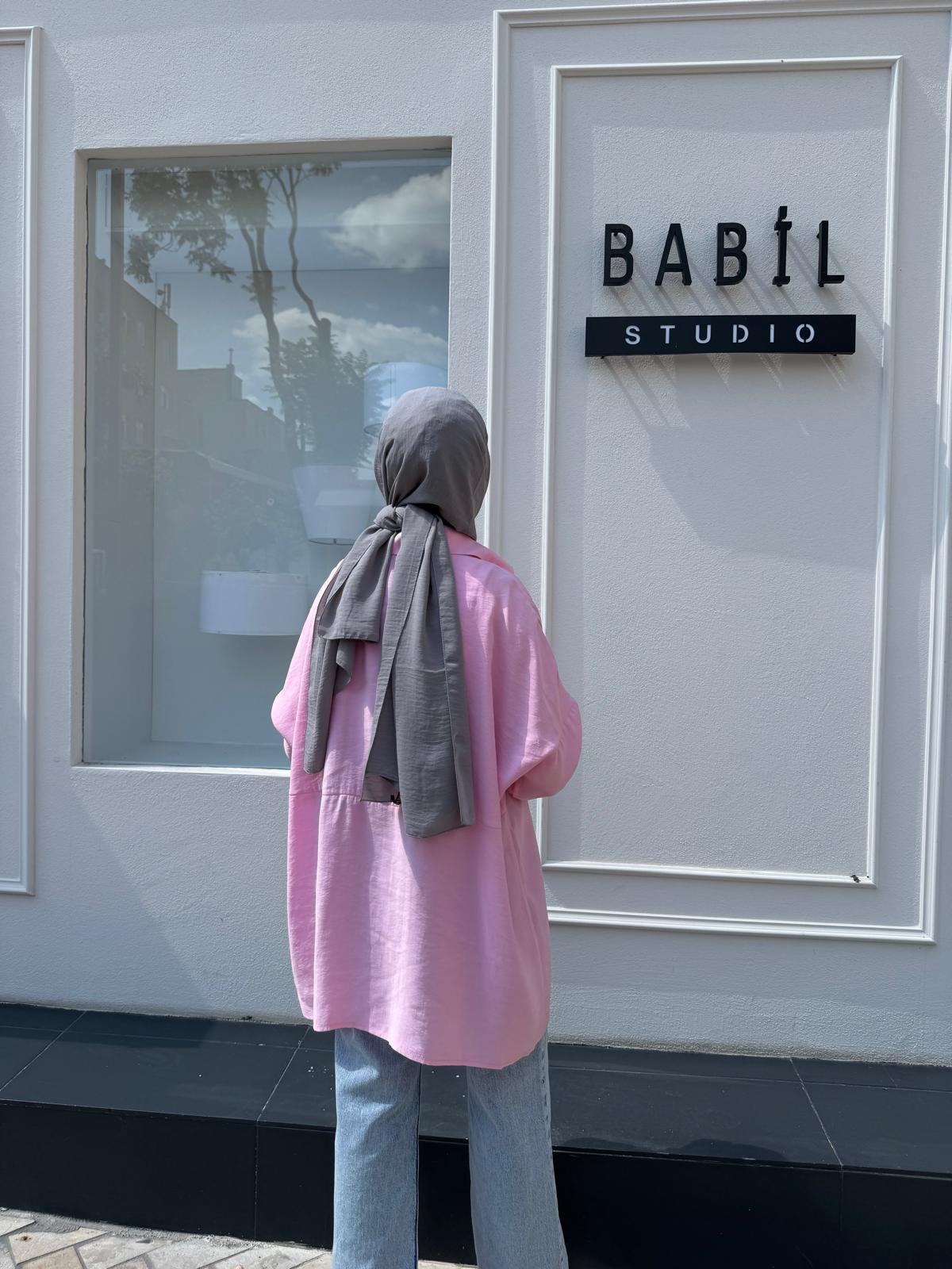 Yarasa Kol Kadın Basic Gömlek Pembe