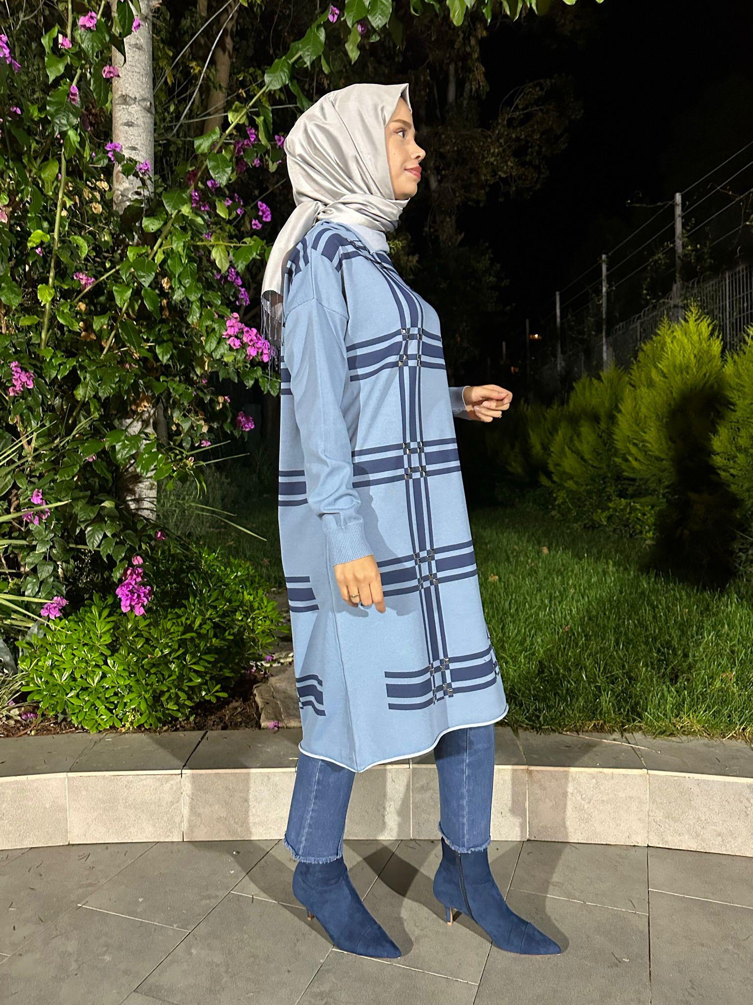 Zımbalı Triko Tunik Mavi