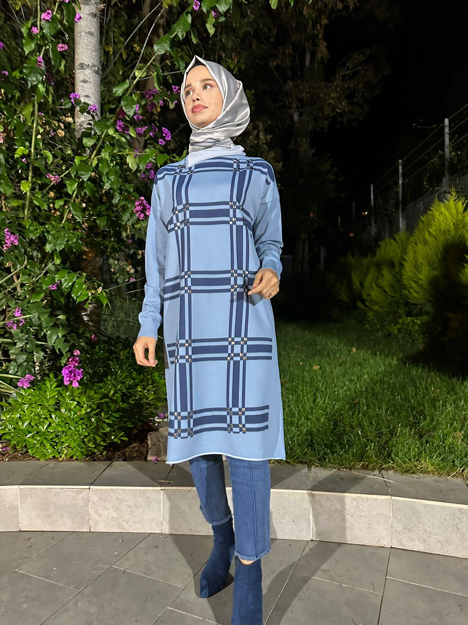 Zımbalı Triko Tunik Mavi