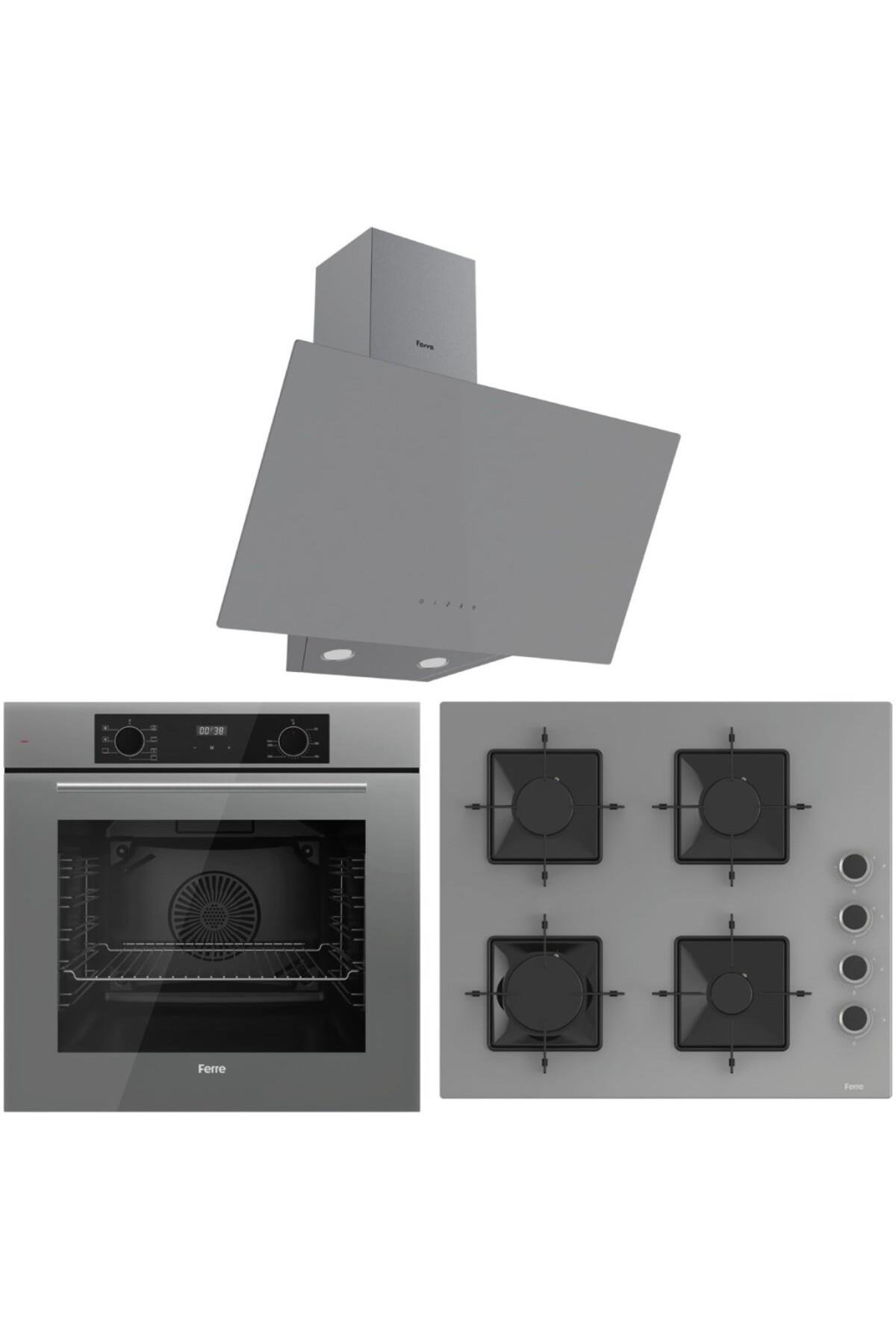 Ferre Flowart QBL63CPR-SS208-D079 7 Prog. Dijital Turbo Ankastre Set - Gri