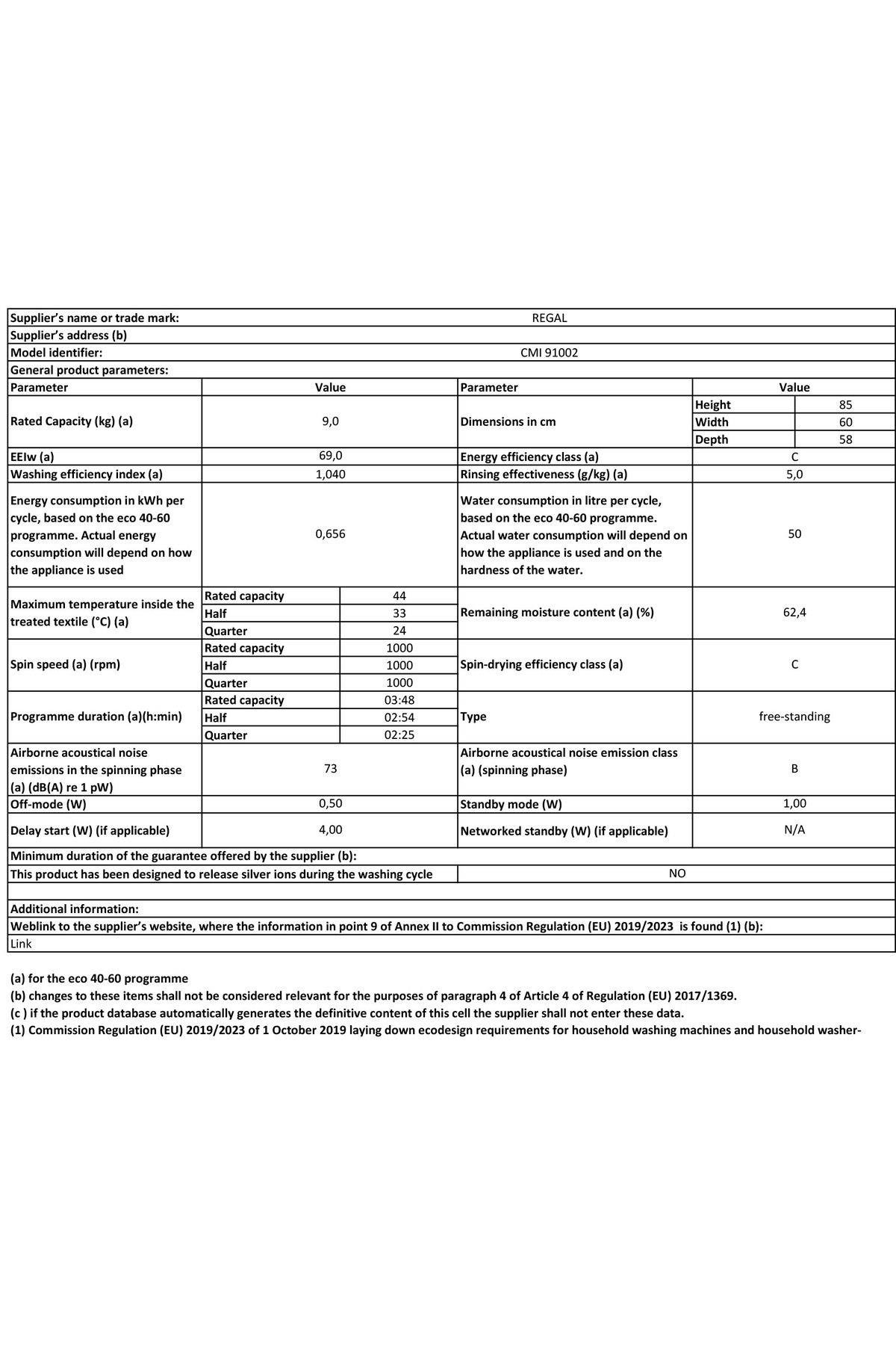 Regal CMI 91002 1000 Devir 9 kg Çamaşır Makinesi
