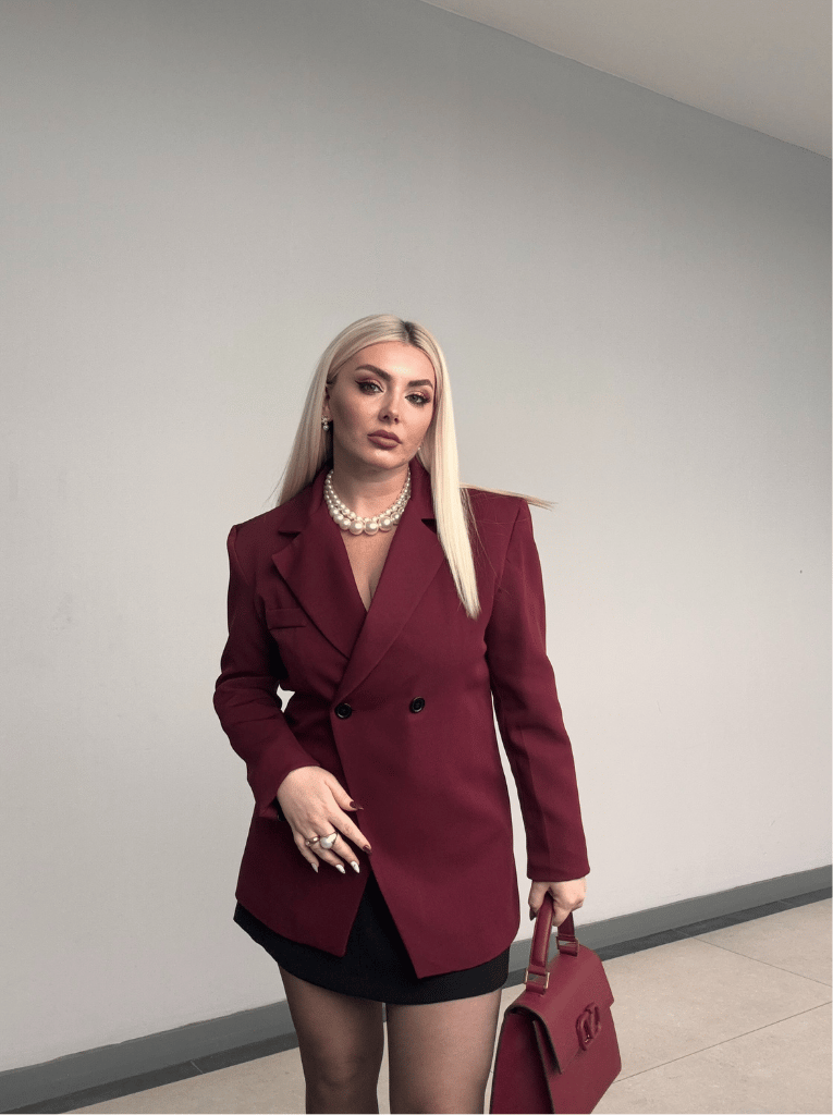 Bordo Çift Düğmeli Ceket