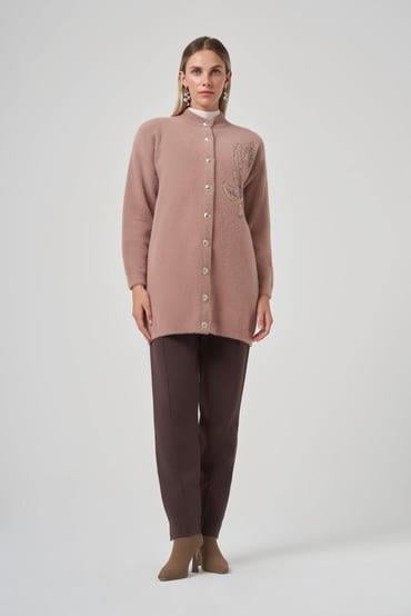  Nakış İşlemeli Hırka - Vizon