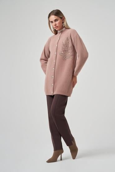  Nakış İşlemeli Hırka - Vizon