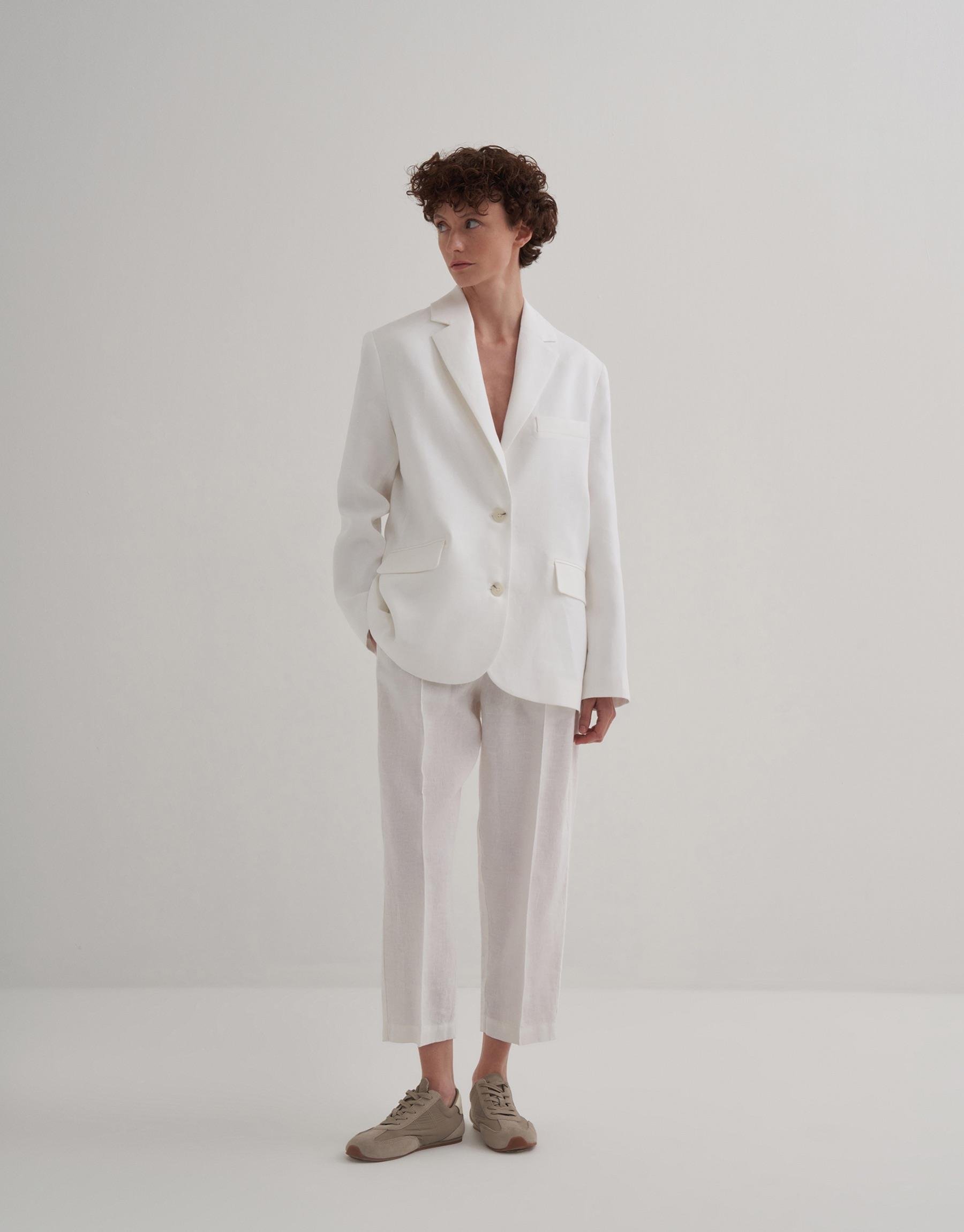 %100 Keten Blazer Ekru