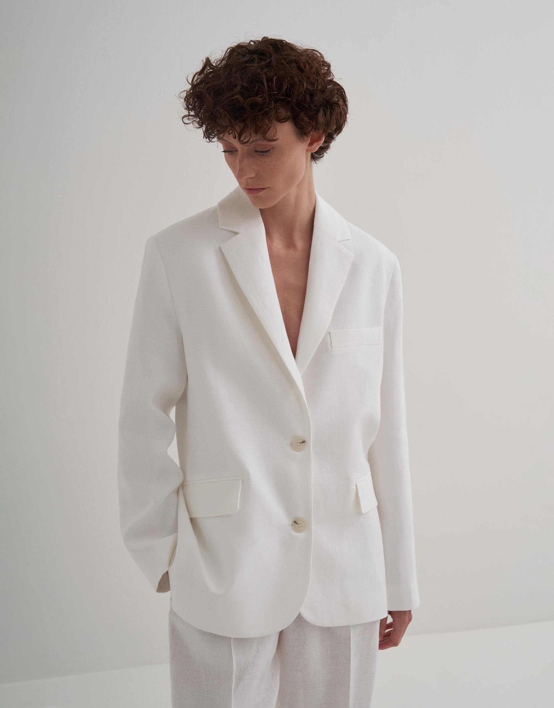 %100 Keten Blazer Ekru