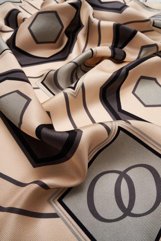 Altıgen Noor Bej Tivil İpek Şal 70x204