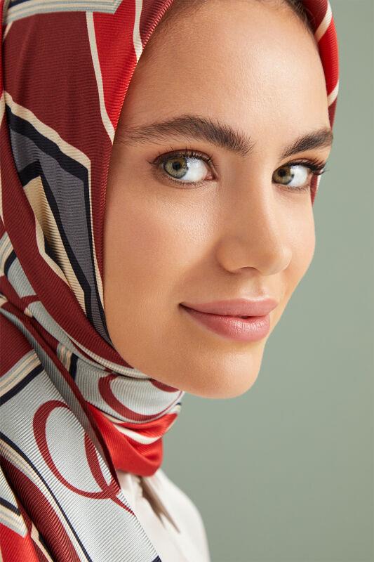 Altıgen Noor Kırmızı Tivil İpek Şal 70x204