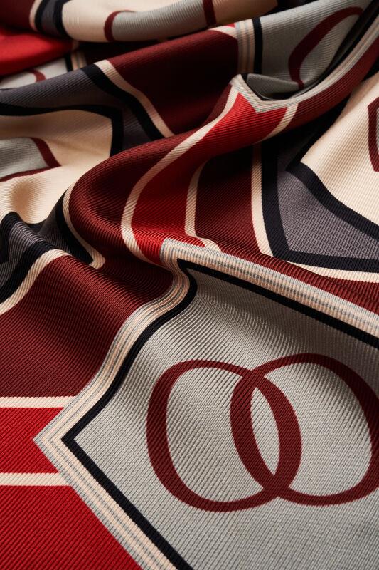 Altıgen Noor Kırmızı Tivil İpek Şal 70x204