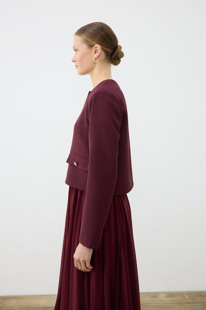 AMİRA KREP CEKET-ŞİFON ETEK TAKIM BORDO
