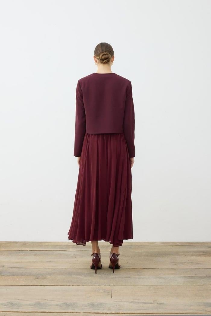 AMİRA KREP CEKET-ŞİFON ETEK TAKIM BORDO