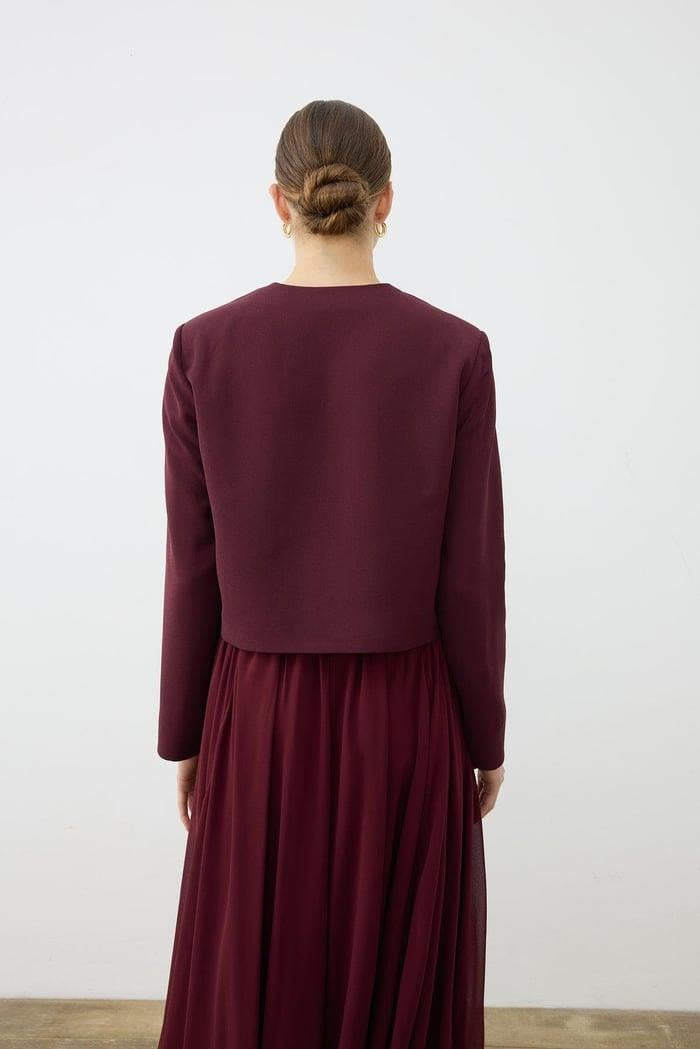 AMİRA KREP CEKET-ŞİFON ETEK TAKIM BORDO