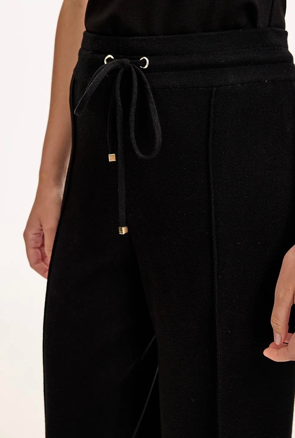 Bağcıklı Regular Triko Siyah Pantolon