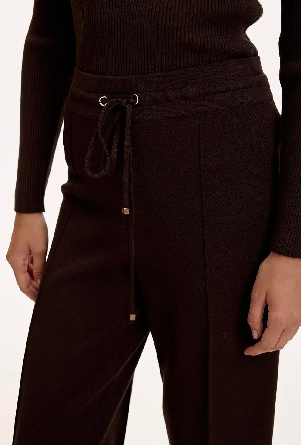 Bağcıklı Regular Triko Siyah Pantolon