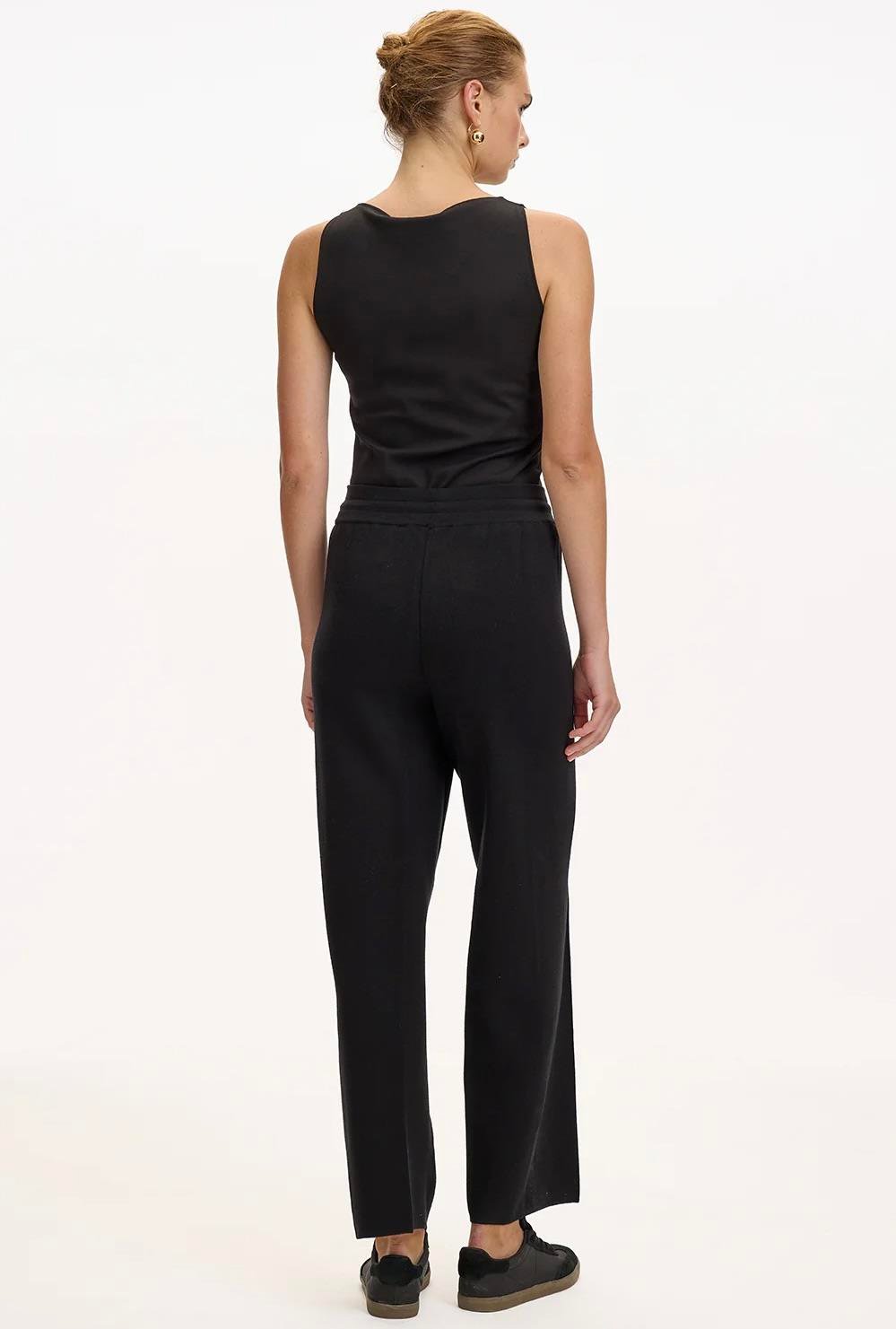 Bağcıklı Regular Triko Siyah Pantolon