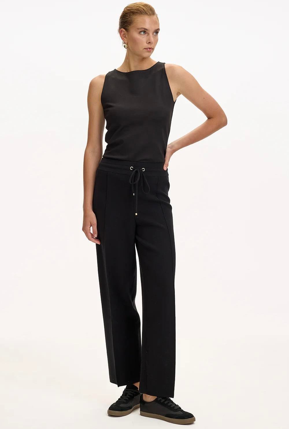 Bağcıklı Regular Triko Siyah Pantolon