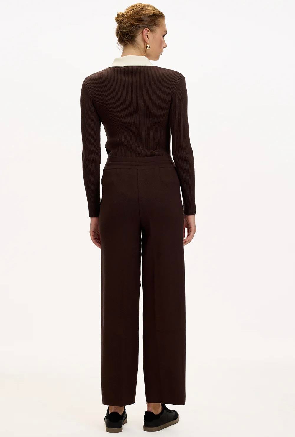 Bağcıklı Regular Triko Siyah Pantolon