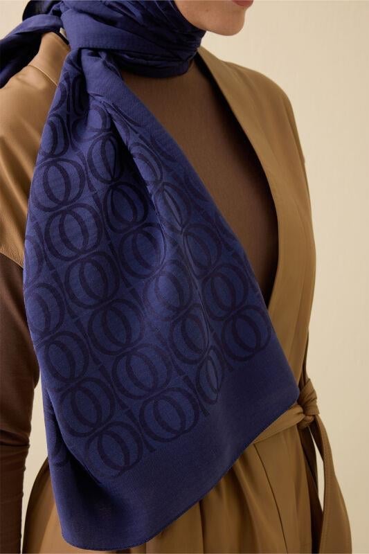 Bambunoor Lacivert Naia Pamuk Şal 70x210