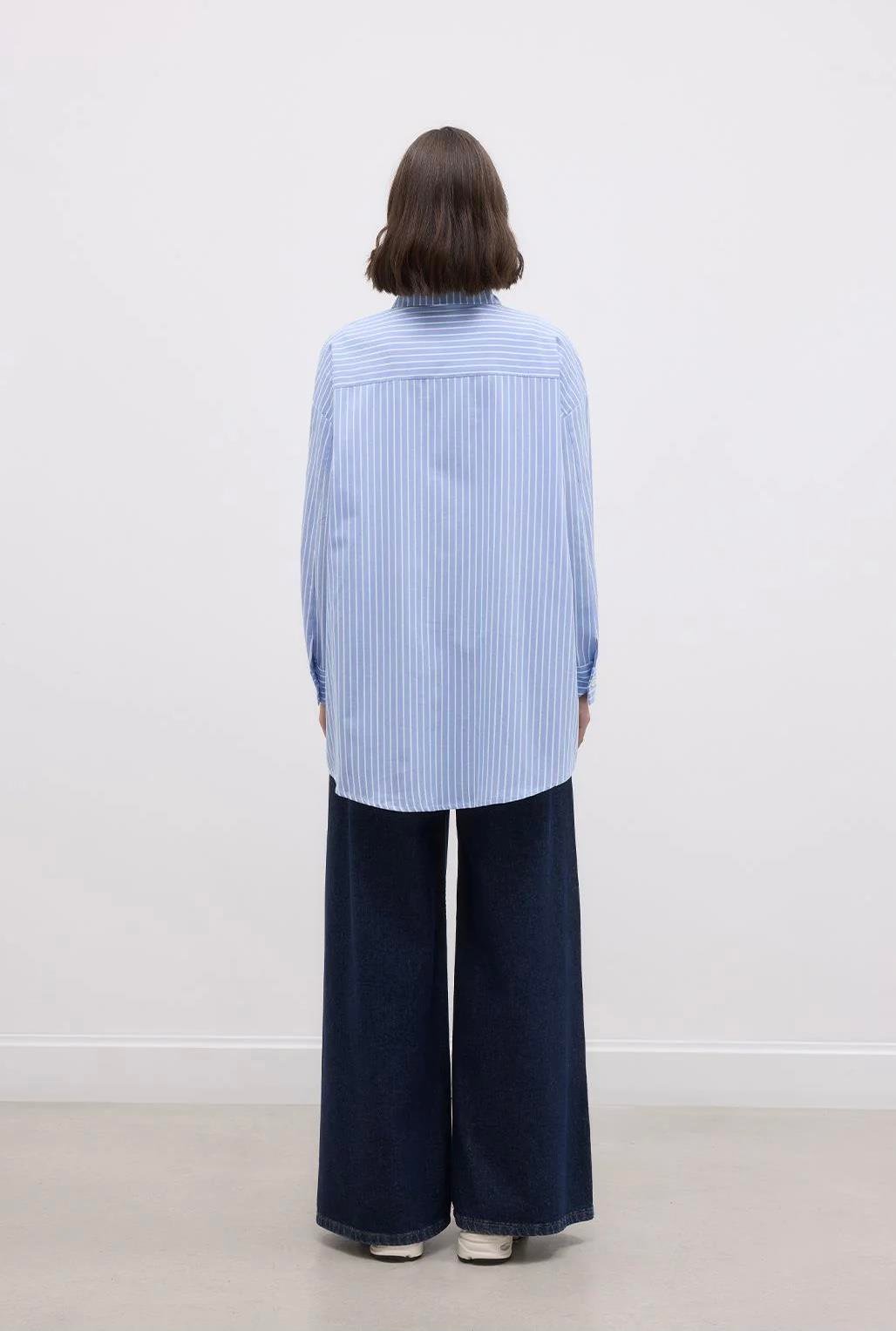 Basic Çizgili Gömlek Açık Mavi